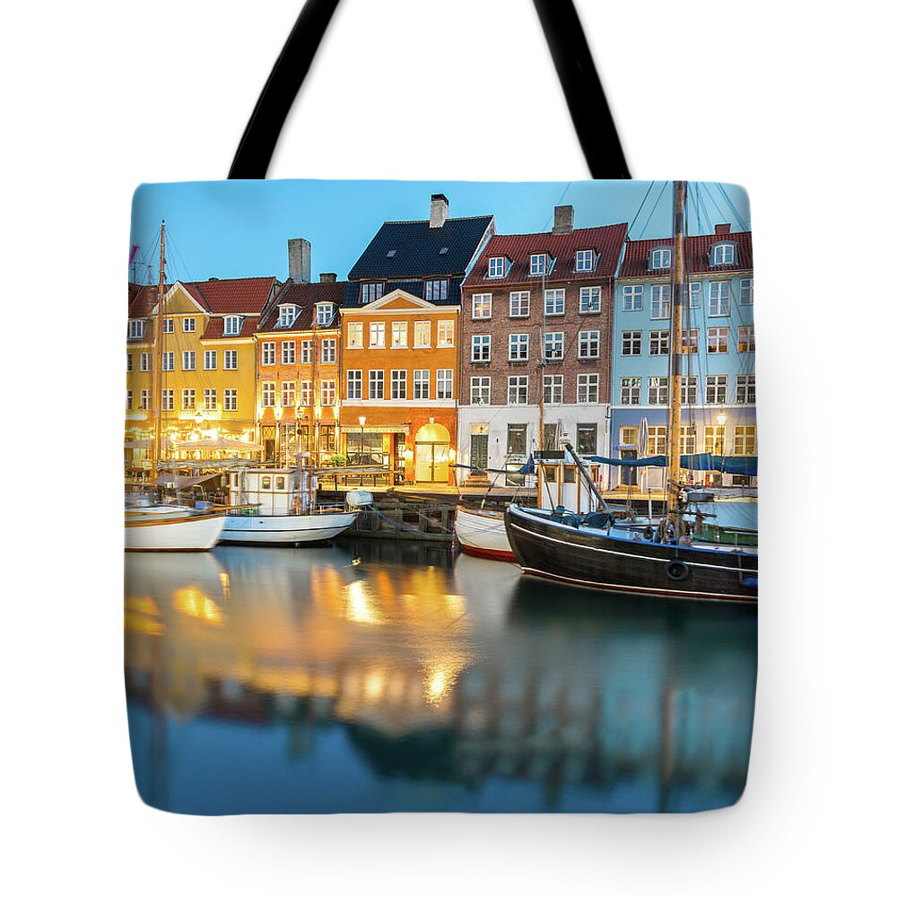 Orange Color Tote Bag featuring the photograph Nyhavn, Copenhagen, Denmark #2 by Chrishepburn