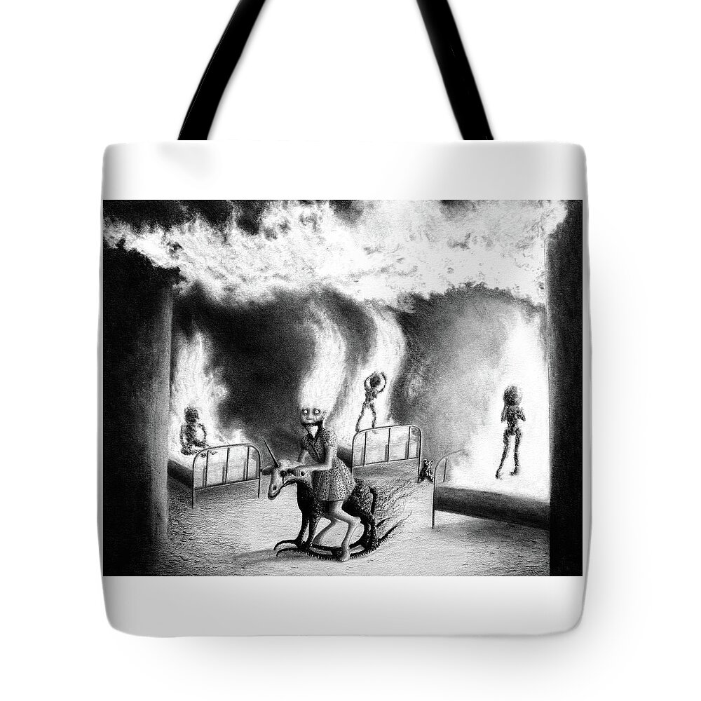 Horror Tote Bag featuring the drawing Philippa The Crackling Rider - Artwork #2 by Ryan Nieves