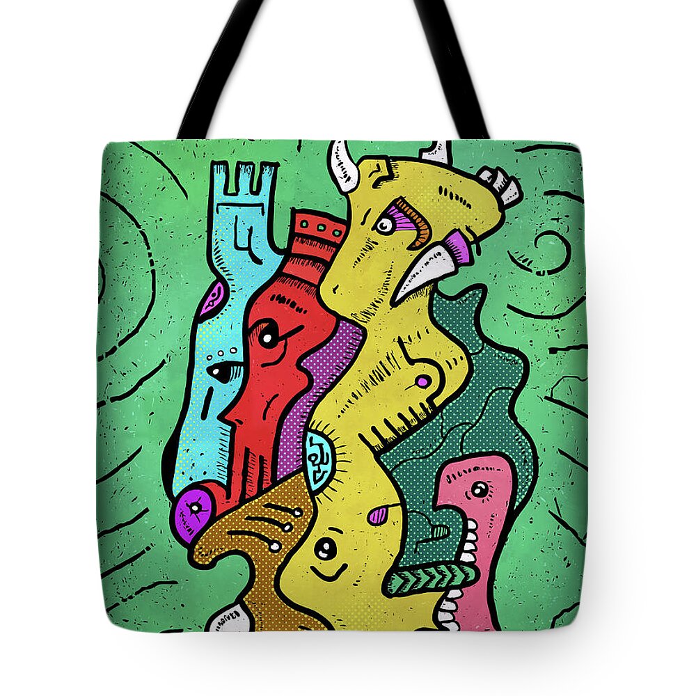 Cute Kitty Tote Bag featuring the digital art Psychedelic Animals #2 by Sotuland Art