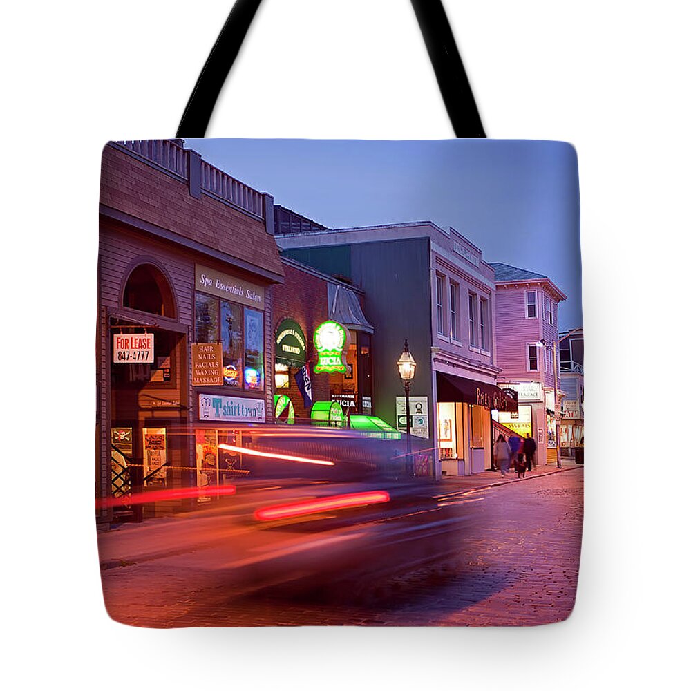 Estock Tote Bag featuring the digital art Restaurant & Shops, Newport, Ri by Claudia Uripos