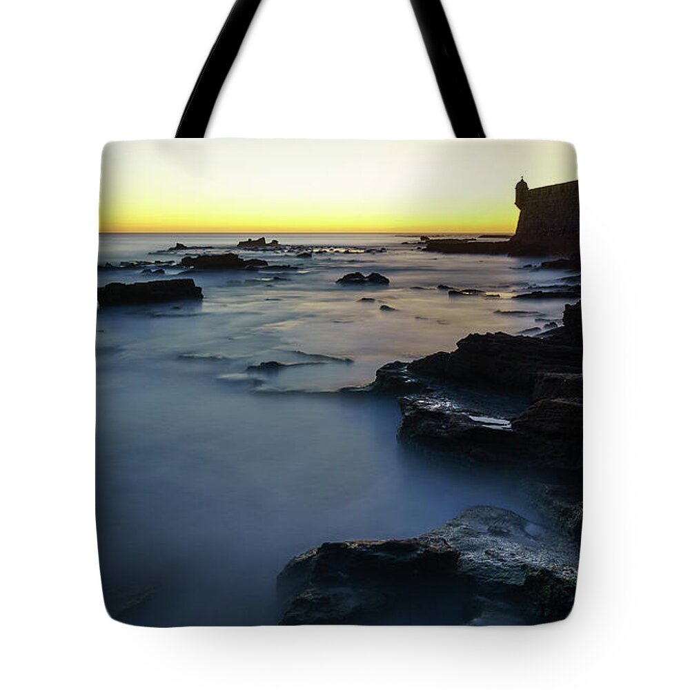 Sky Tote Bag featuring the photograph Rising Tide Saint Sebastian Castle Cadiz Spain by Pablo Avanzini