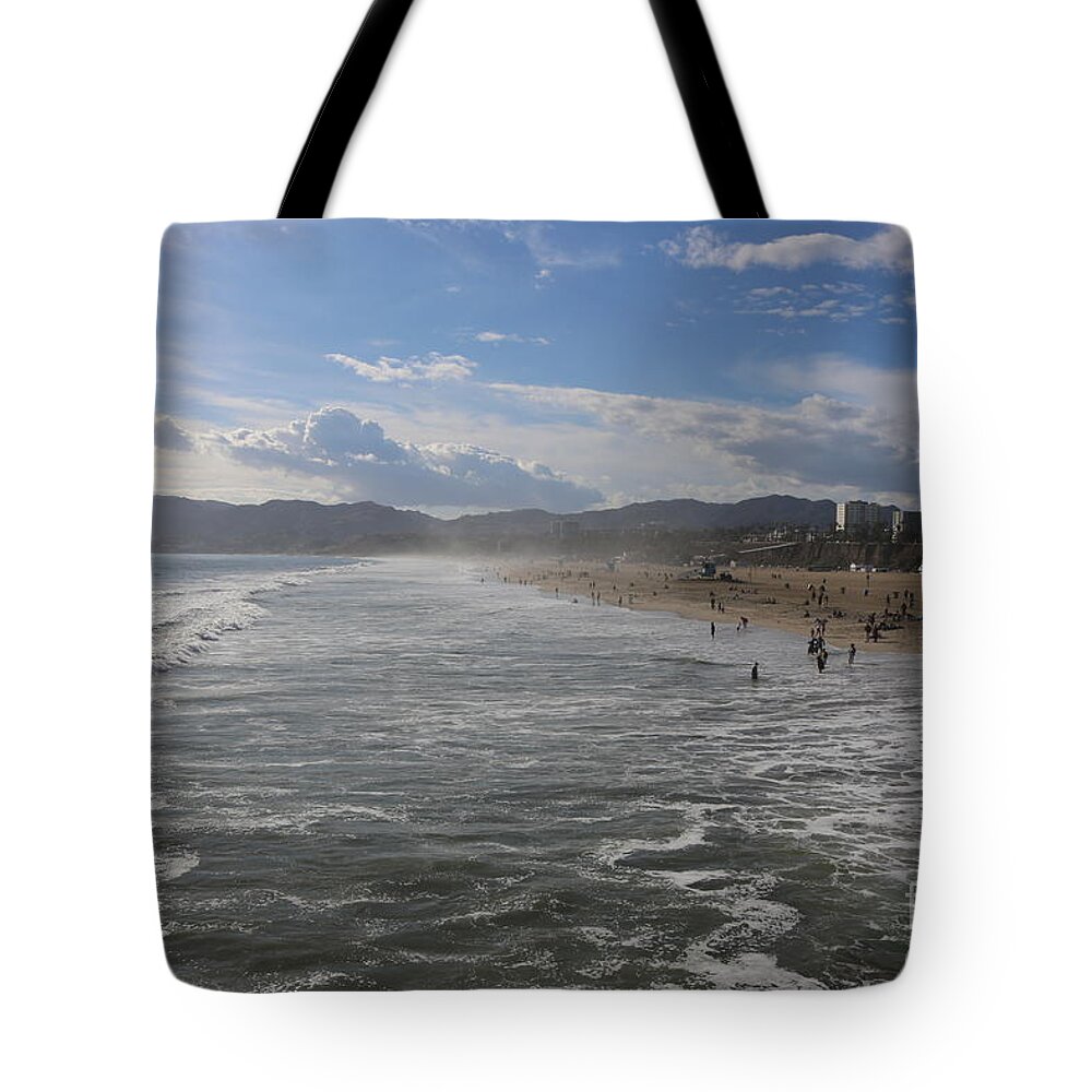Beach Tote Bag featuring the photograph Santa Monica Beach, Santa Monica, California #2 by John Shiron