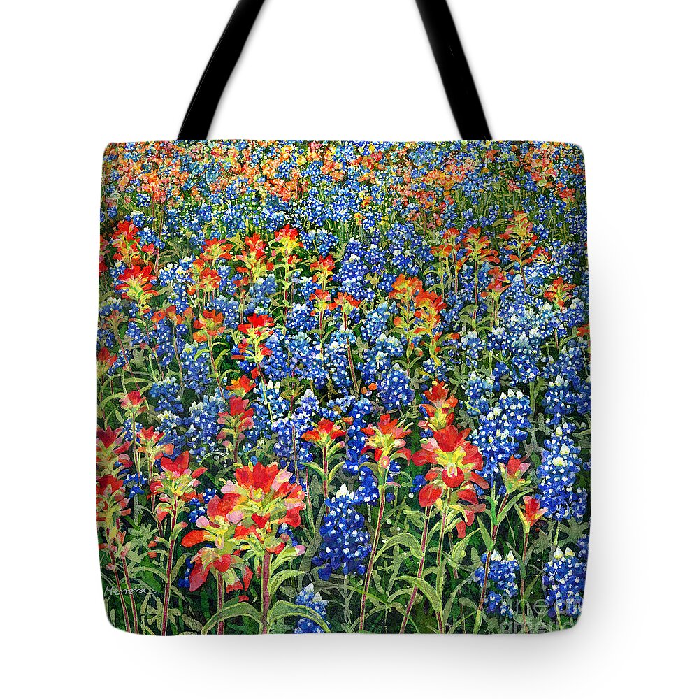 Wild Flower Tote Bag featuring the painting Spring Bliss -Bluebonnet and Indian Paintbrush by Hailey E Herrera