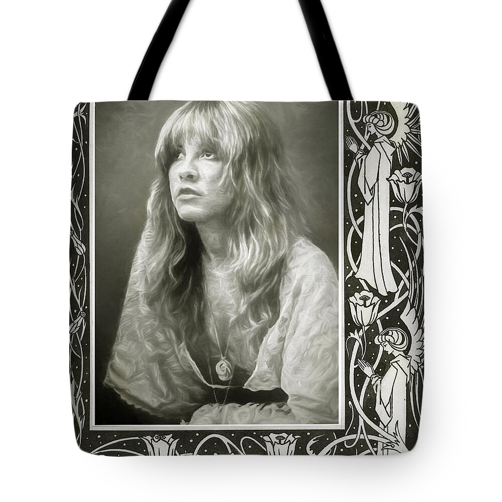 Stevie Nicks Tote Bag featuring the mixed media Stevie Nicks Fleetwood Mac #2 by Mal Bray