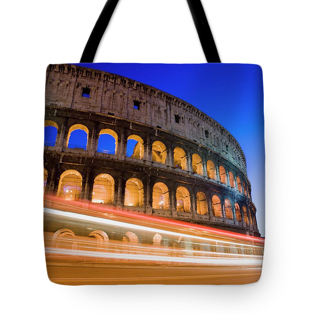 Architectural Feature Tote Bag featuring the photograph The Colosseum In Rome Italy #2 by Deejpilot