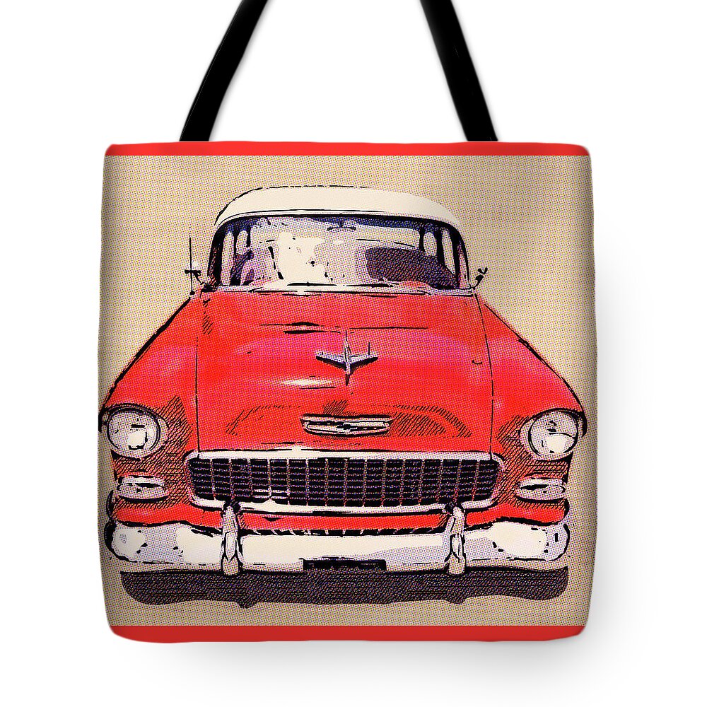 1955 Chevy Red & White Tote Bag featuring the digital art 2 Tone 55 by Rick Wicker