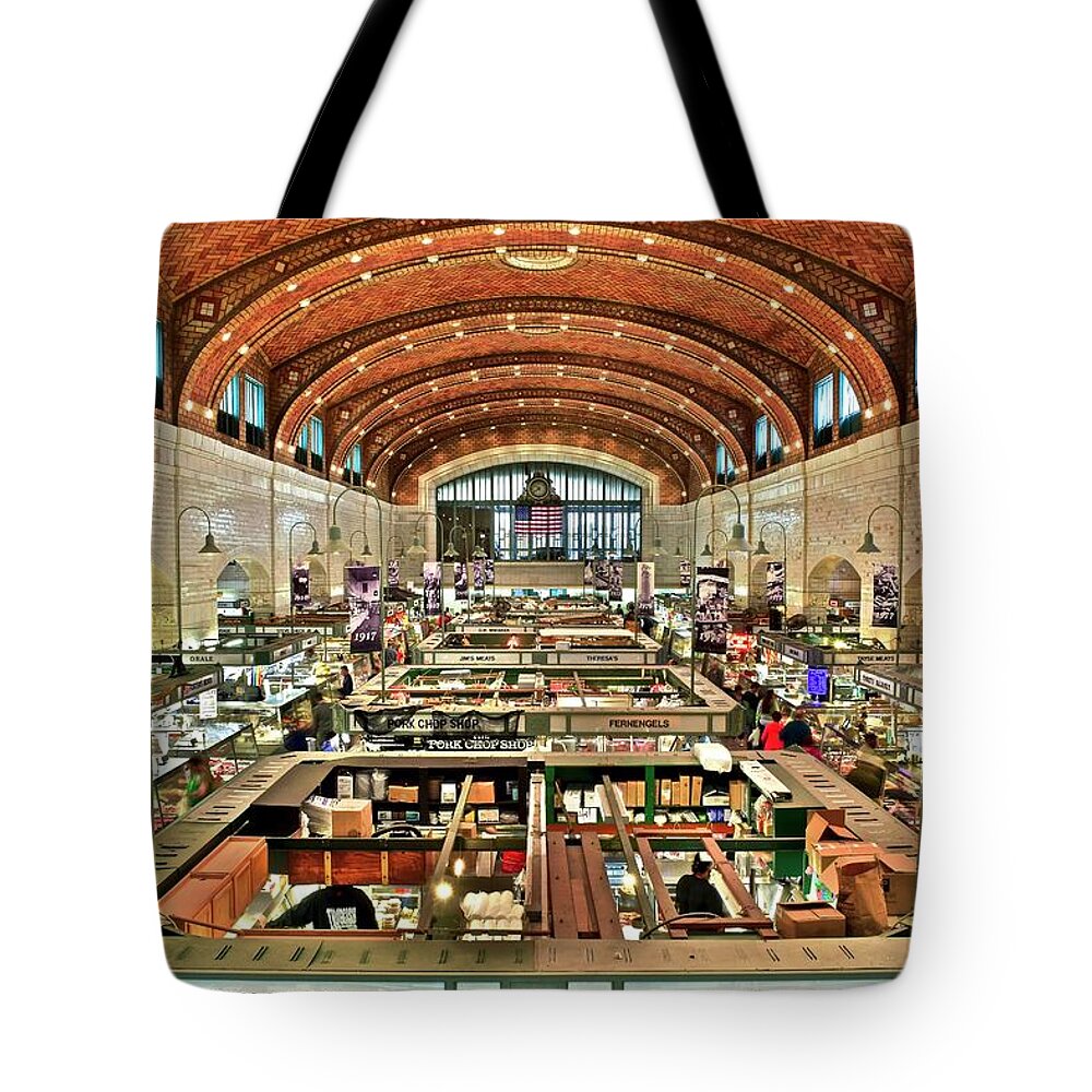 Westside Tote Bag featuring the photograph West 25th Street Market #2 by Frozen in Time Fine Art Photography