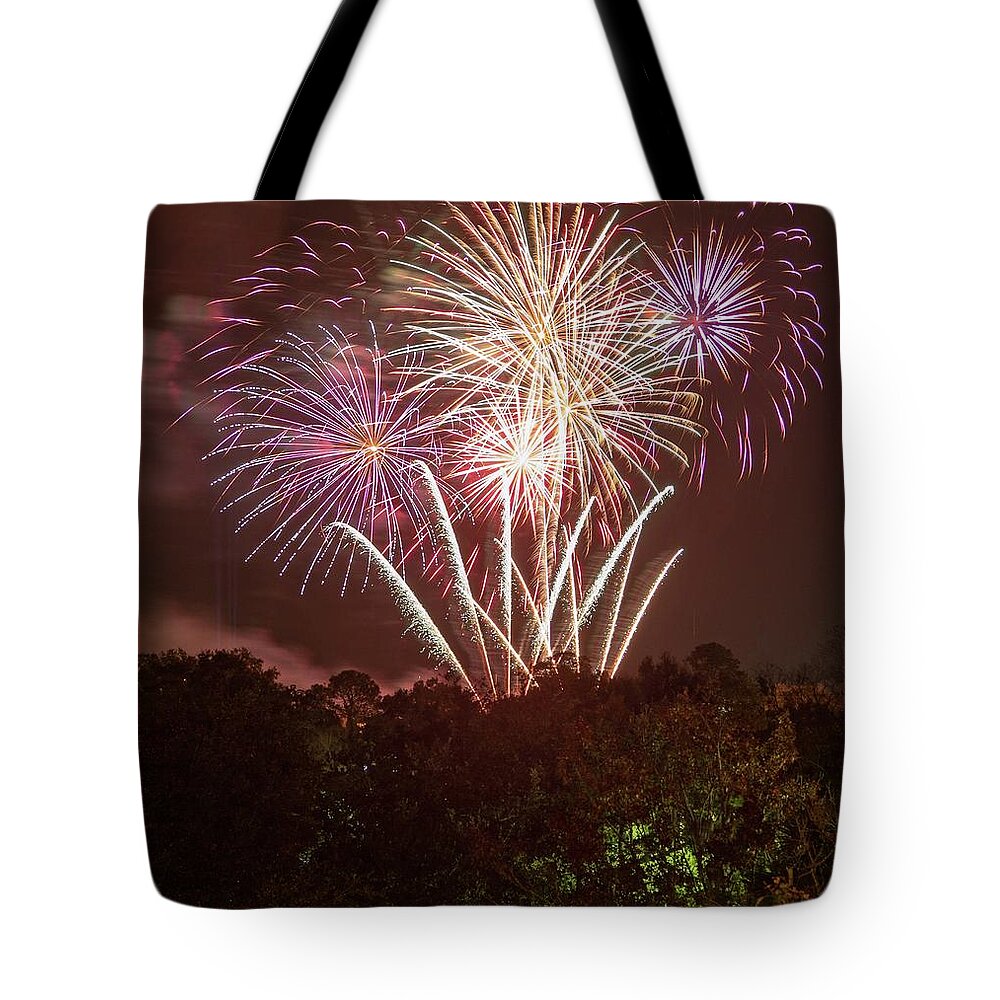 Happy New Year 2019 Fireworks Gainesville Florida Depot Park Tote Bag featuring the photograph 2019 by Farol Tomson