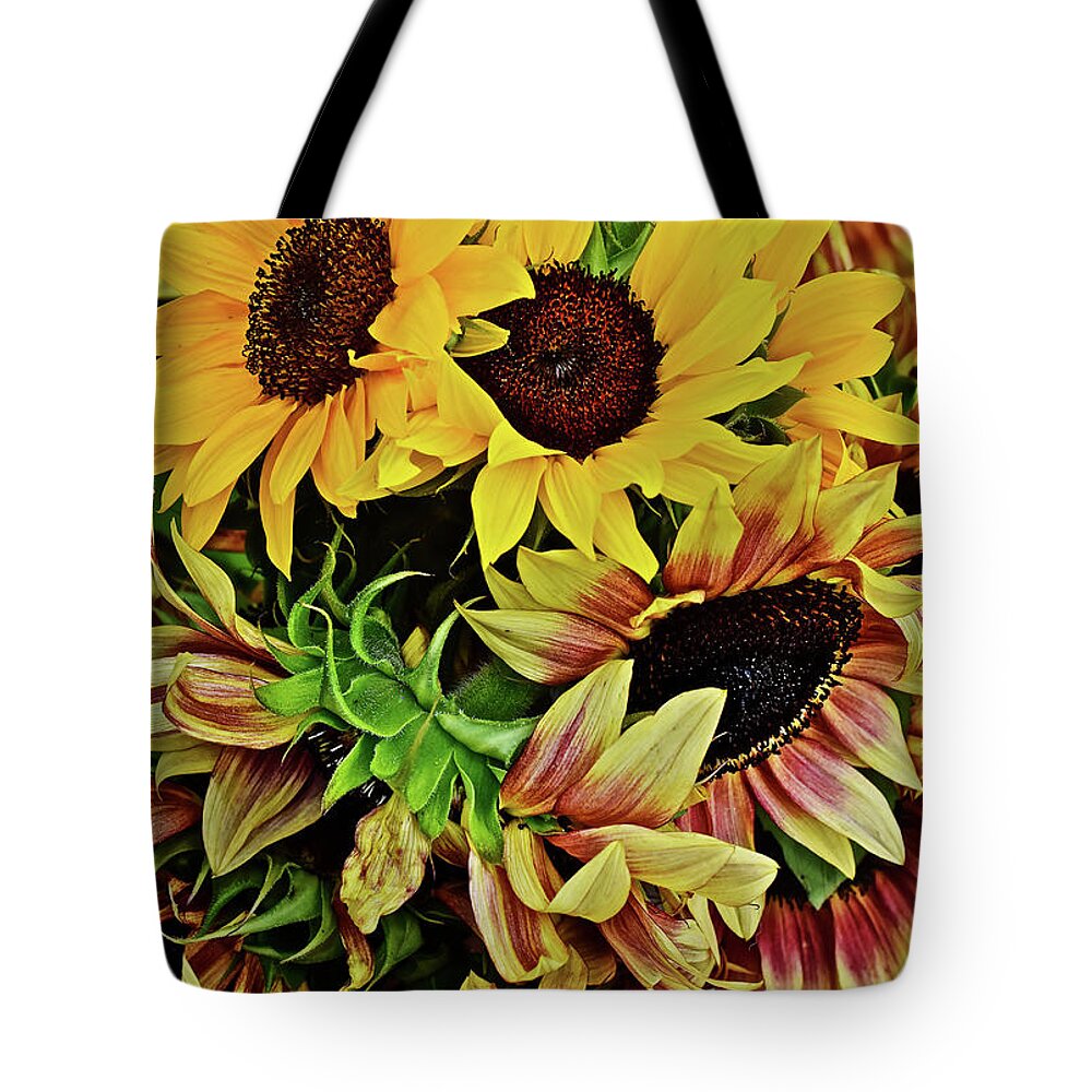 Flowers Tote Bag featuring the photograph 2019 Monona Farmers' Market July Sunflowers 4 by Janis Senungetuk