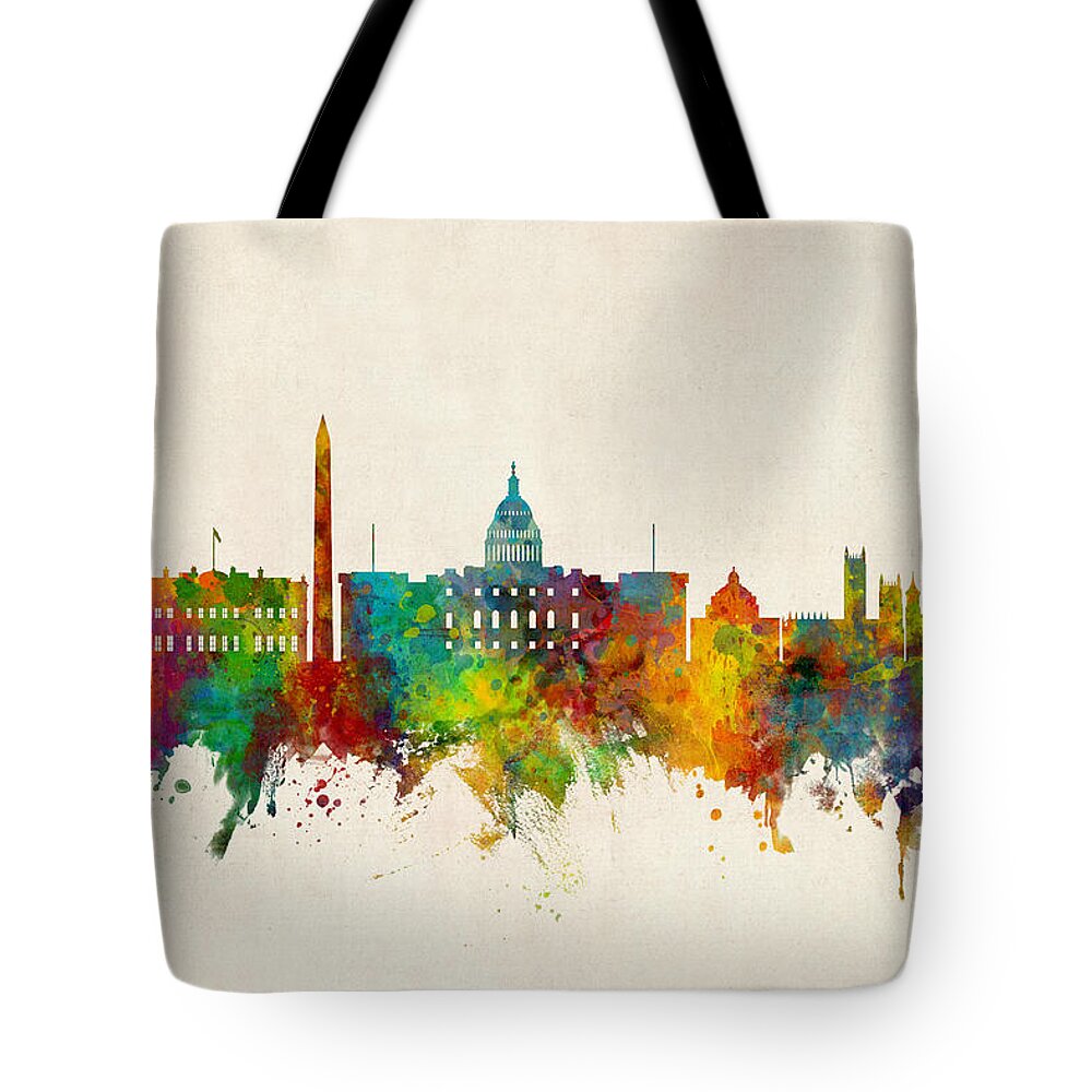 Washington Tote Bag featuring the digital art Washington DC Skyline by Michael Tompsett