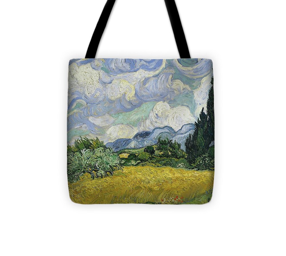 Vincent Van Gogh Tote Bag featuring the painting Wheat Field With Cypresses by Vincent Van Gogh
