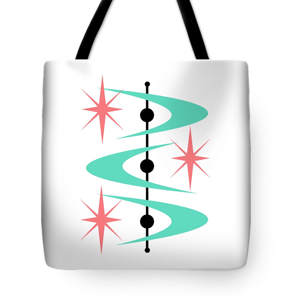 Mid Century Modern Tote Bag featuring the digital art Boomerangs and Stars #5 by Donna Mibus