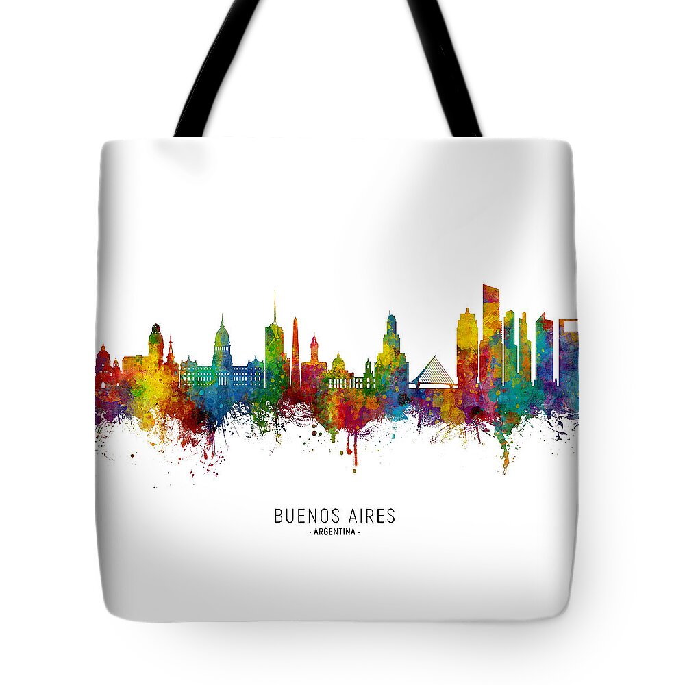 Buenos Aires Tote Bag featuring the digital art Buenos Aires Argentina Skyline by Michael Tompsett