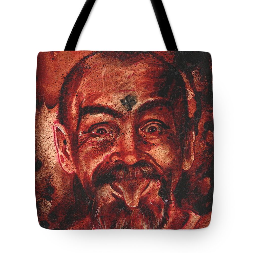 Ryan Almighty Tote Bag featuring the painting CHARLES MANSON port dry blood by Ryan Almighty