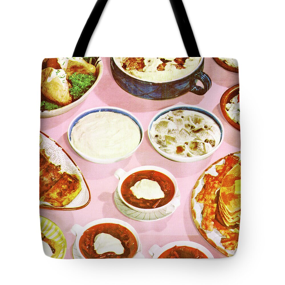 Bowl Tote Bag featuring the drawing Dinner #3 by CSA Images