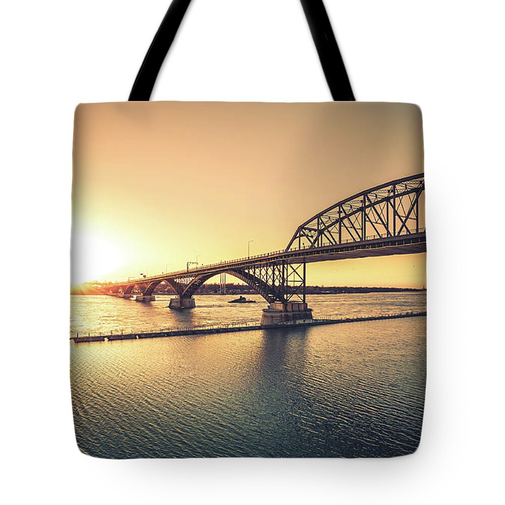 Outter Harbor Tote Bag featuring the photograph Peace Bridge #3 by Dave Niedbala