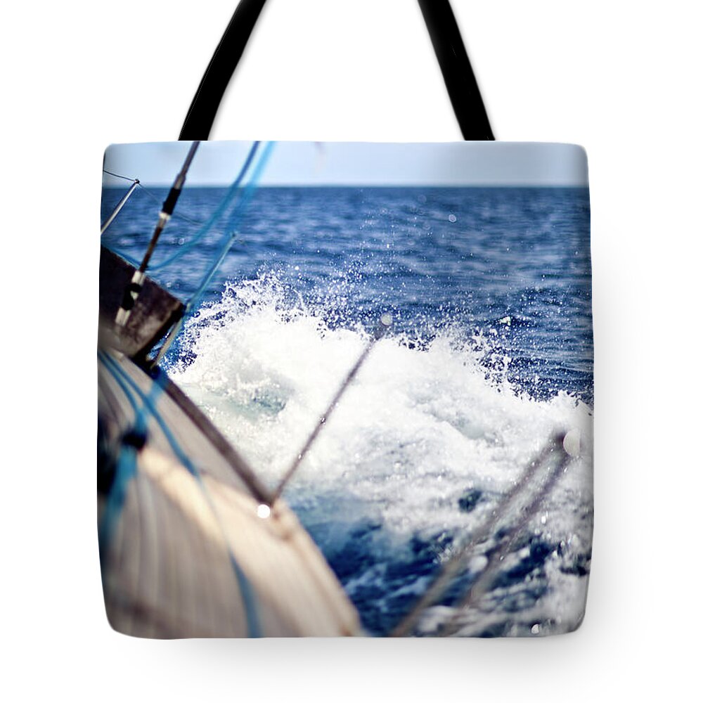 Curve Tote Bag featuring the photograph Sailing In The Wind With Sailboat #3 by Mbbirdy