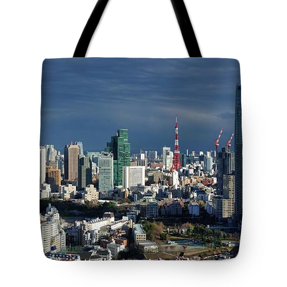 Tokyo Tower Tote Bag featuring the photograph Tokyo Downtown Panorama #3 by Vladimir Zakharov