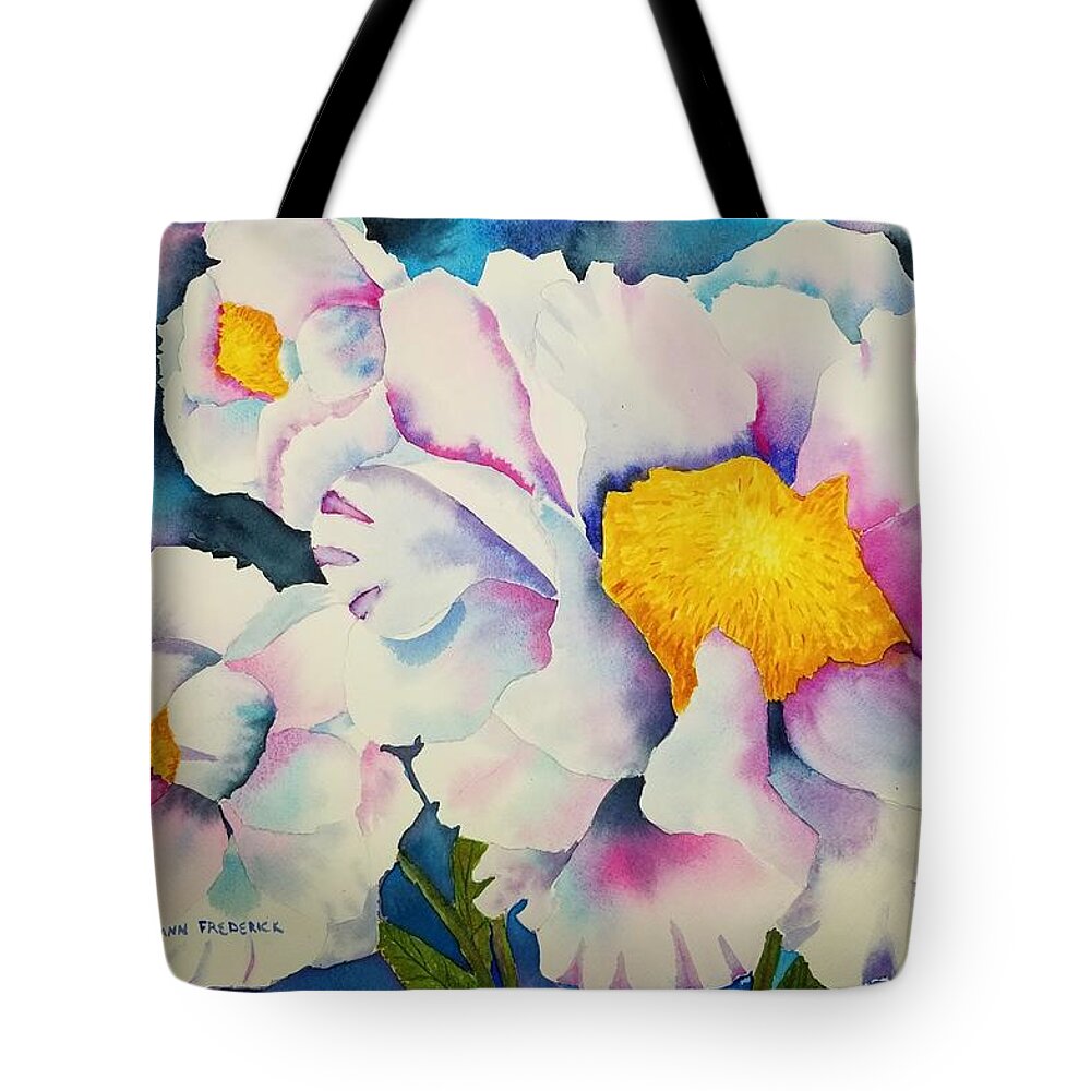 White Flowers Tote Bag featuring the painting 3 White Flowers by Ann Frederick