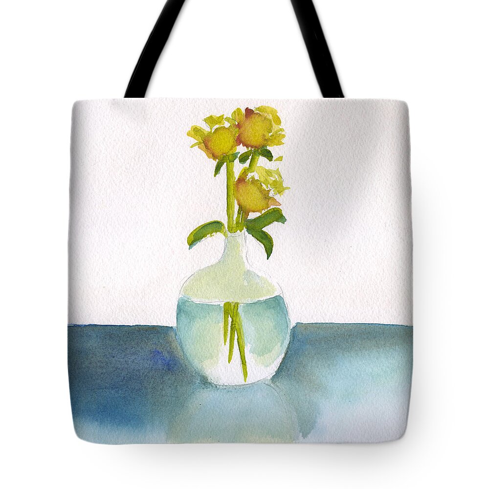 3 Yellow Roses Tote Bag featuring the painting 3 Yellow Roses by Frank Bright