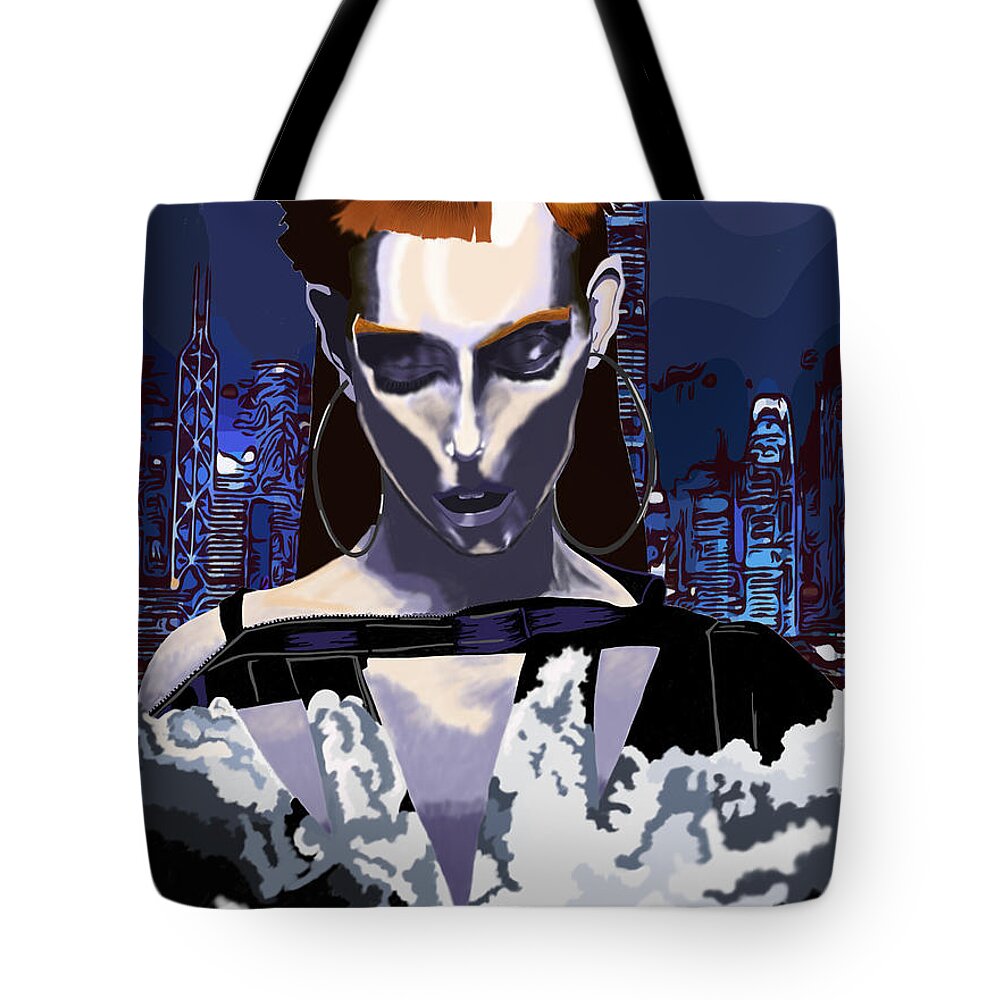Cyberpunk Tote Bag featuring the digital art 3000 A.d. Black by Bless Misra
