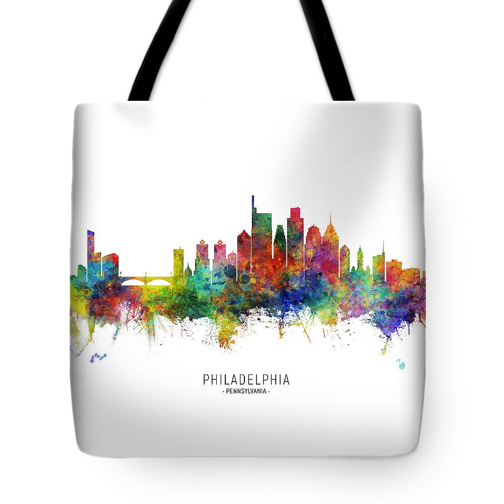 Philadelphia Tote Bag featuring the digital art Philadelphia Pennsylvania Skyline by Michael Tompsett
