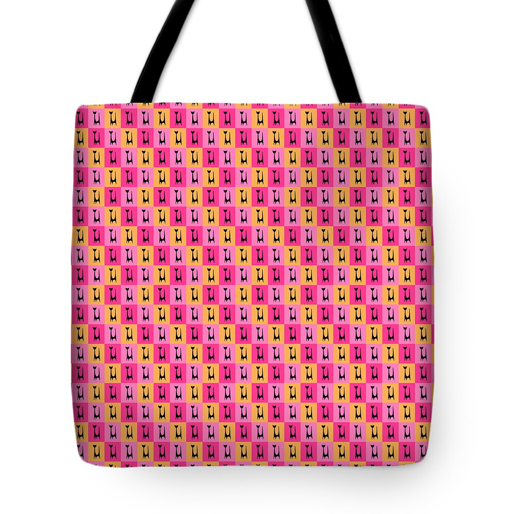 Mid Century Modern Tote Bag featuring the digital art Atomic Cat 1 on Rectangles #4 by Donna Mibus