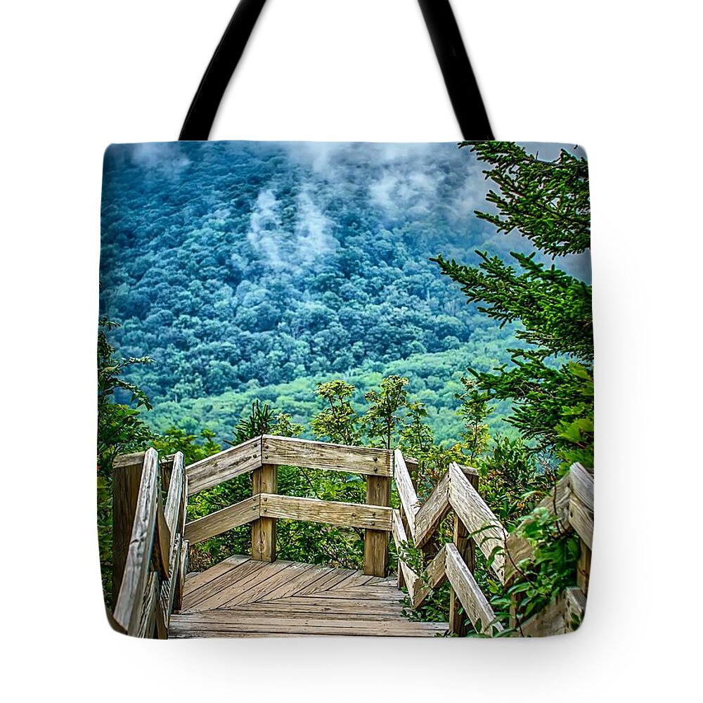Blue Tote Bag featuring the photograph Beautiful Scenic Views At Rought Ridge North Carolina Overlook #4 by Alex Grichenko