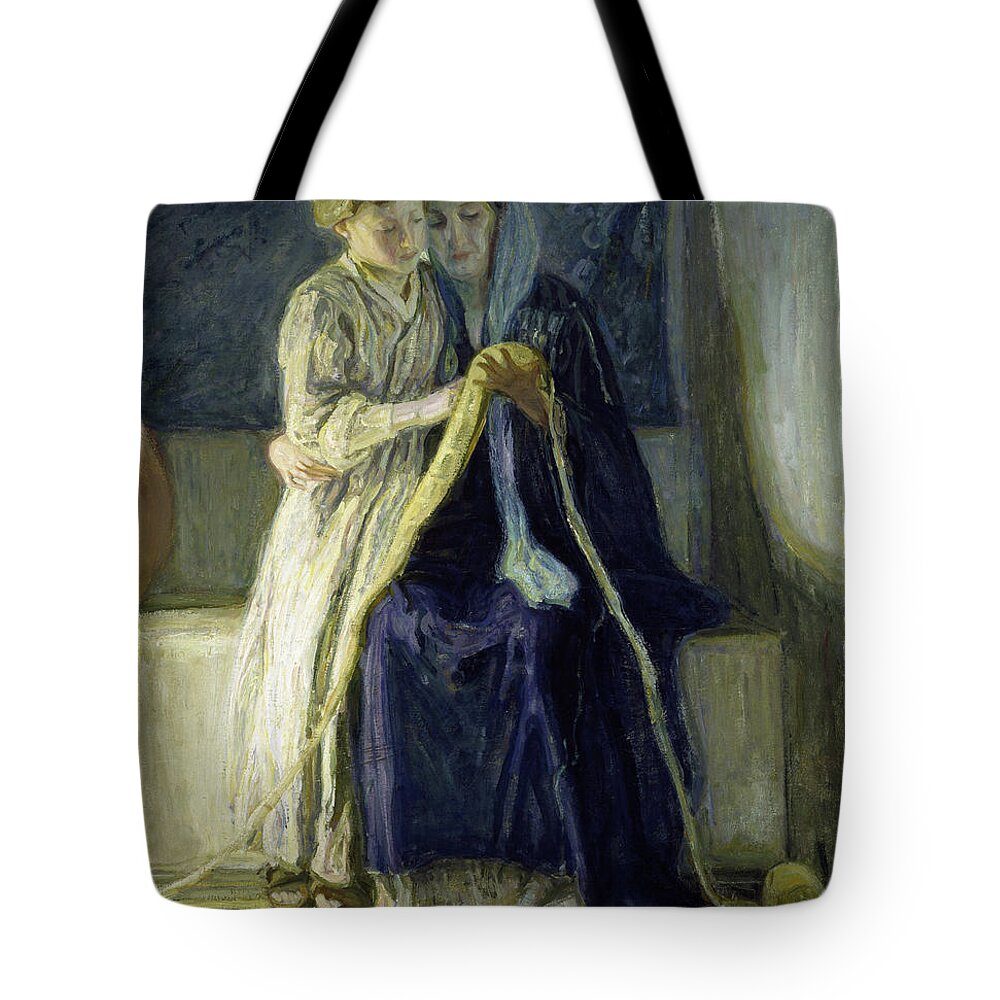 Christian Tote Bag featuring the painting Christ And His Mother Studying The Scriptures by Henry Ossawa Tanner