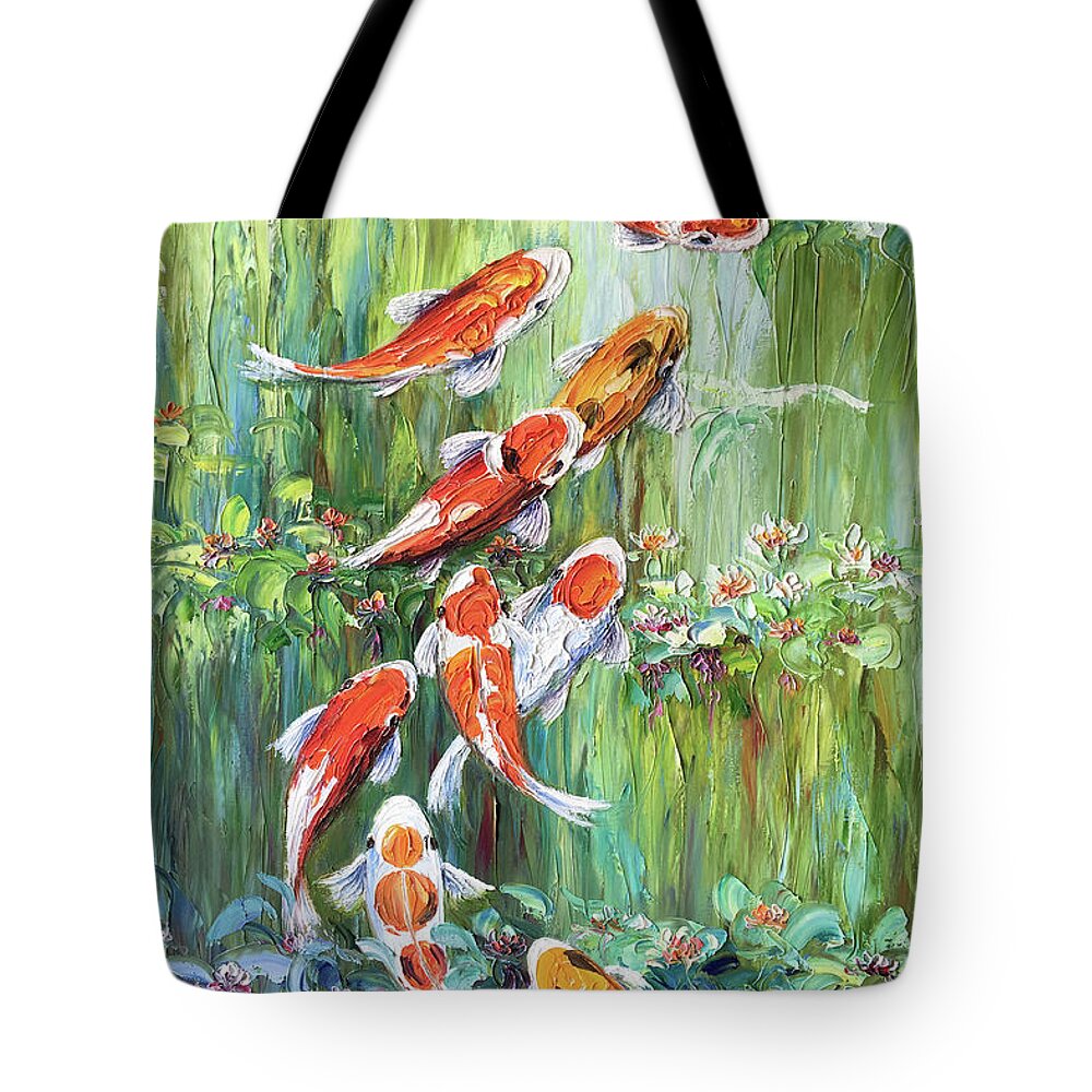Koi Fish Tote Bag featuring the painting Koi Fish #4 by May ZHOU