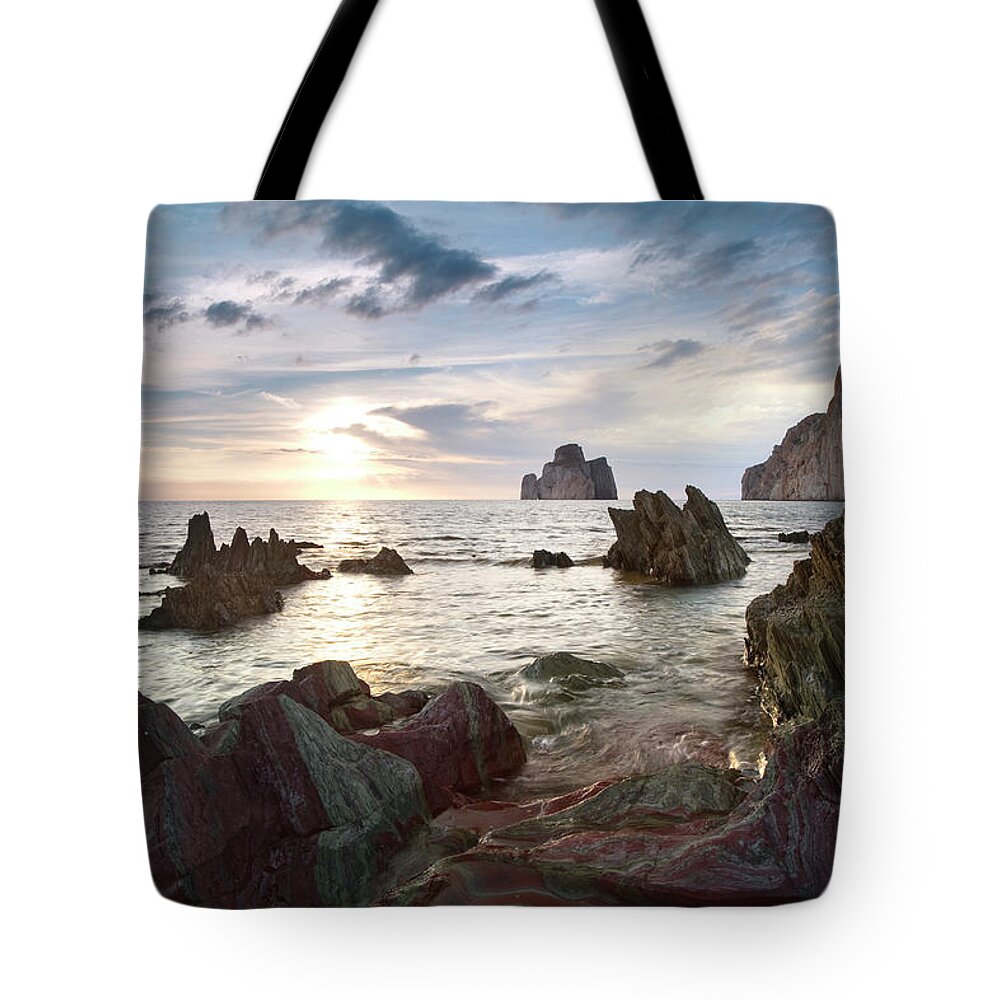 Estock Tote Bag featuring the digital art Rocky Coast, Sardinia, Italy #4 by Alessandro Carboni
