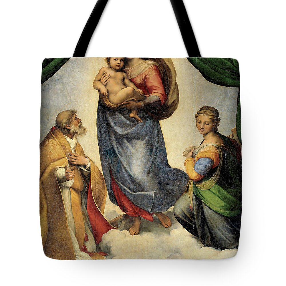 Raphael Tote Bag featuring the painting The Sistine Madonna by Raphael