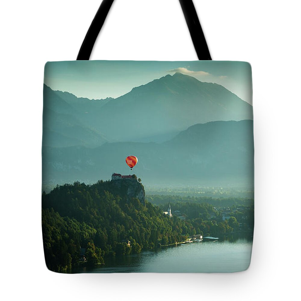 Bled Tote Bag featuring the photograph View of Lake Bled from Ojstrica #4 by Ian Middleton