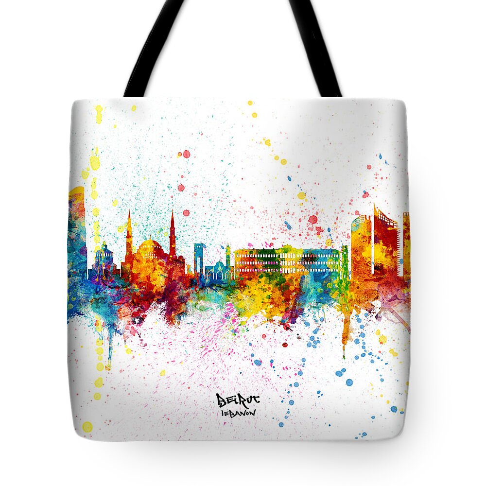Beirut Tote Bag featuring the digital art Beirut Lebanon Skyline by Michael Tompsett