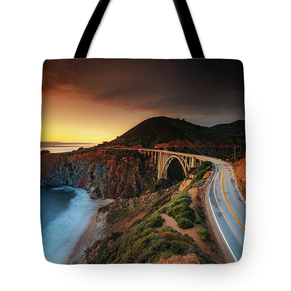 Estock Tote Bag featuring the digital art Bridge & Highway 1, Big Sur #5 by Maurizio Rellini