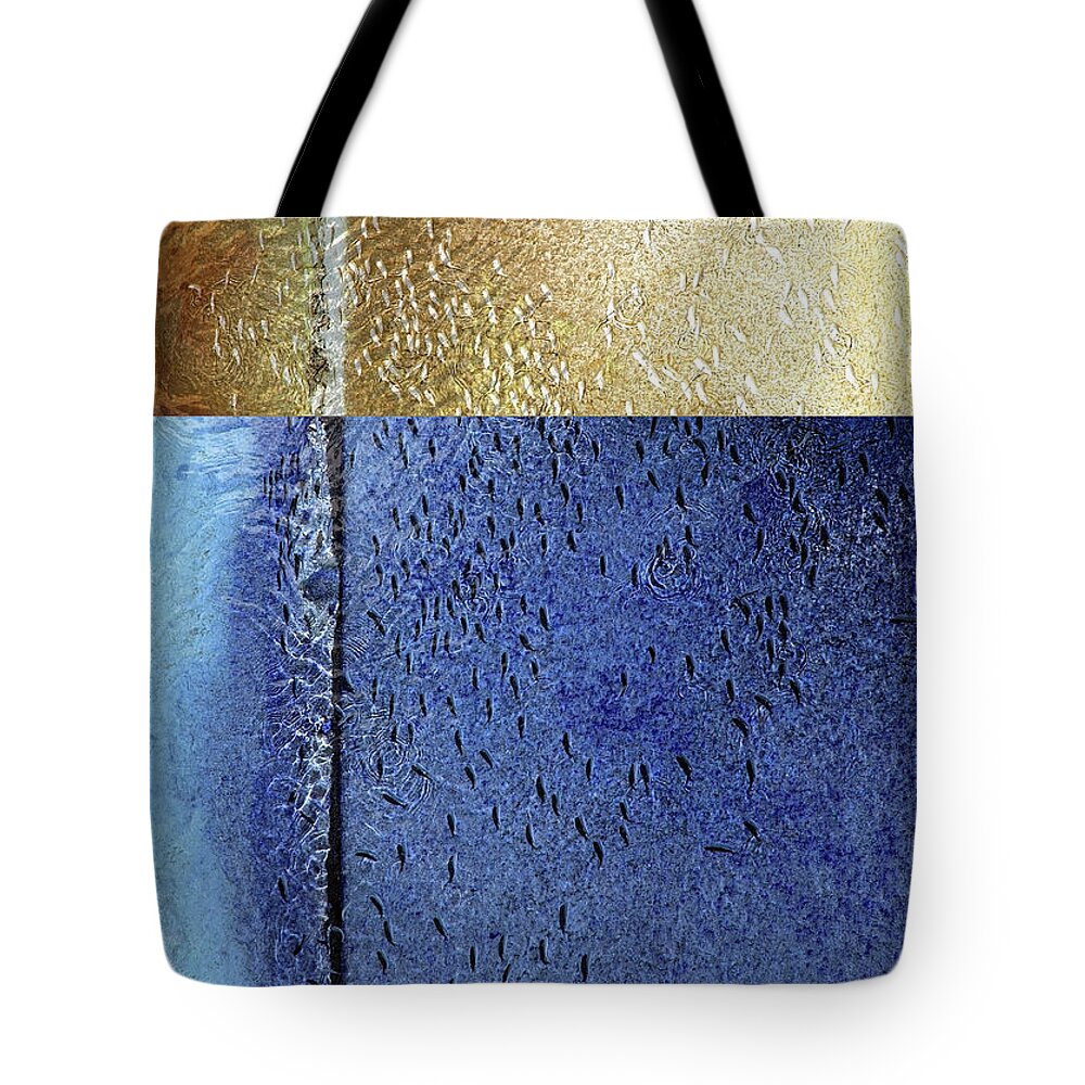 Abstract Tote Bag featuring the digital art Fish swim in same direction #5 by Ingela Christina Rahm