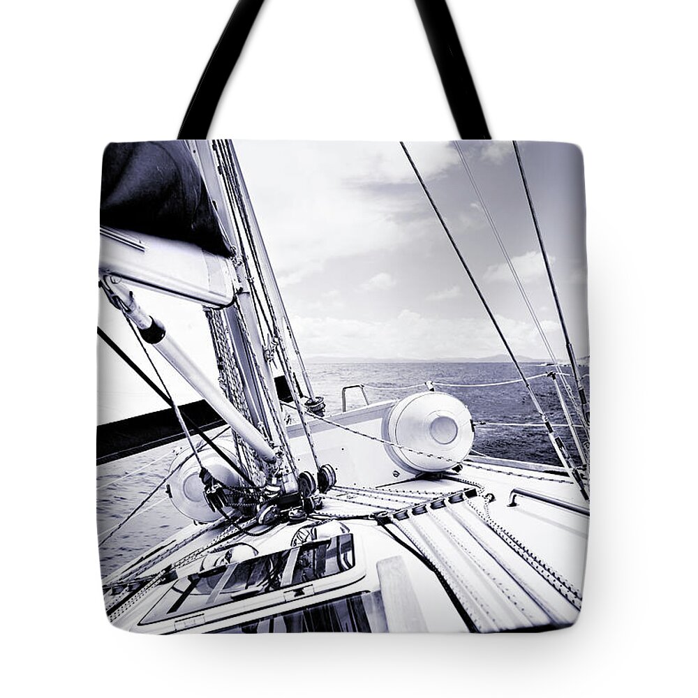 Curve Tote Bag featuring the photograph Sailing In The Wind With Sailboat #5 by Mbbirdy