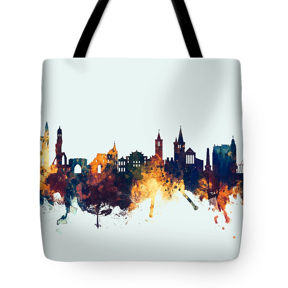 St Andrews Tote Bag featuring the digital art St Andrews Scotland Skyline by Michael Tompsett