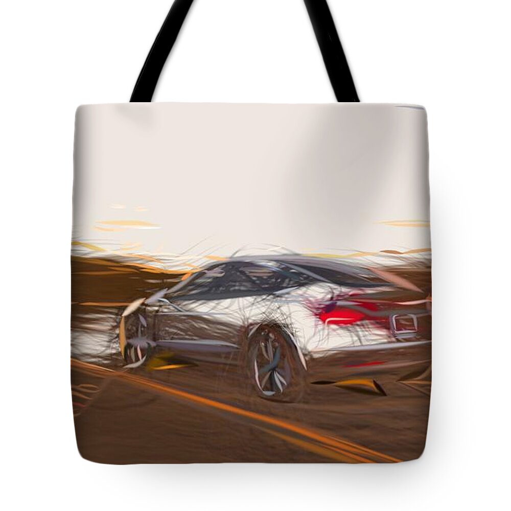 Tesla Tote Bag featuring the digital art Tesla Model 3 Prototype Draw #6 by CarsToon Concept