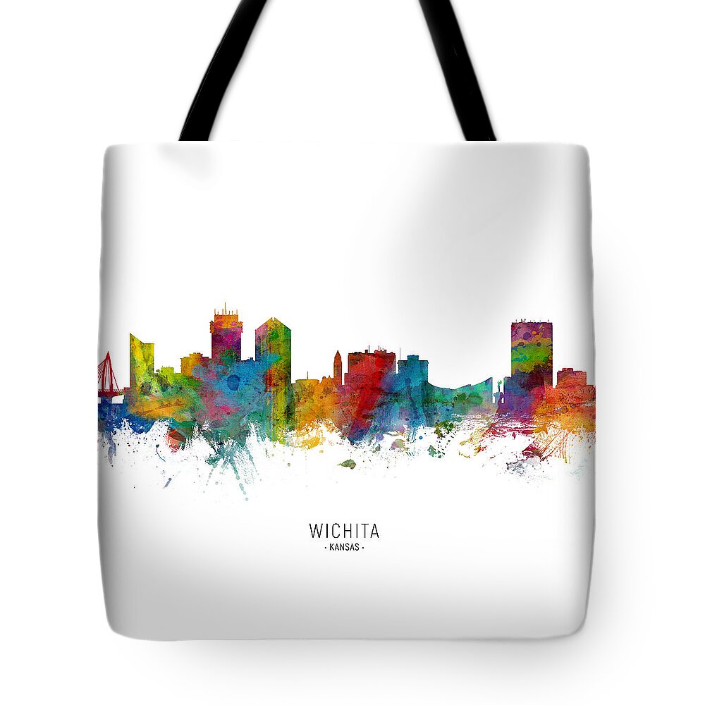 Wichita Tote Bag featuring the digital art Wichita Kansas Skyline by Michael Tompsett