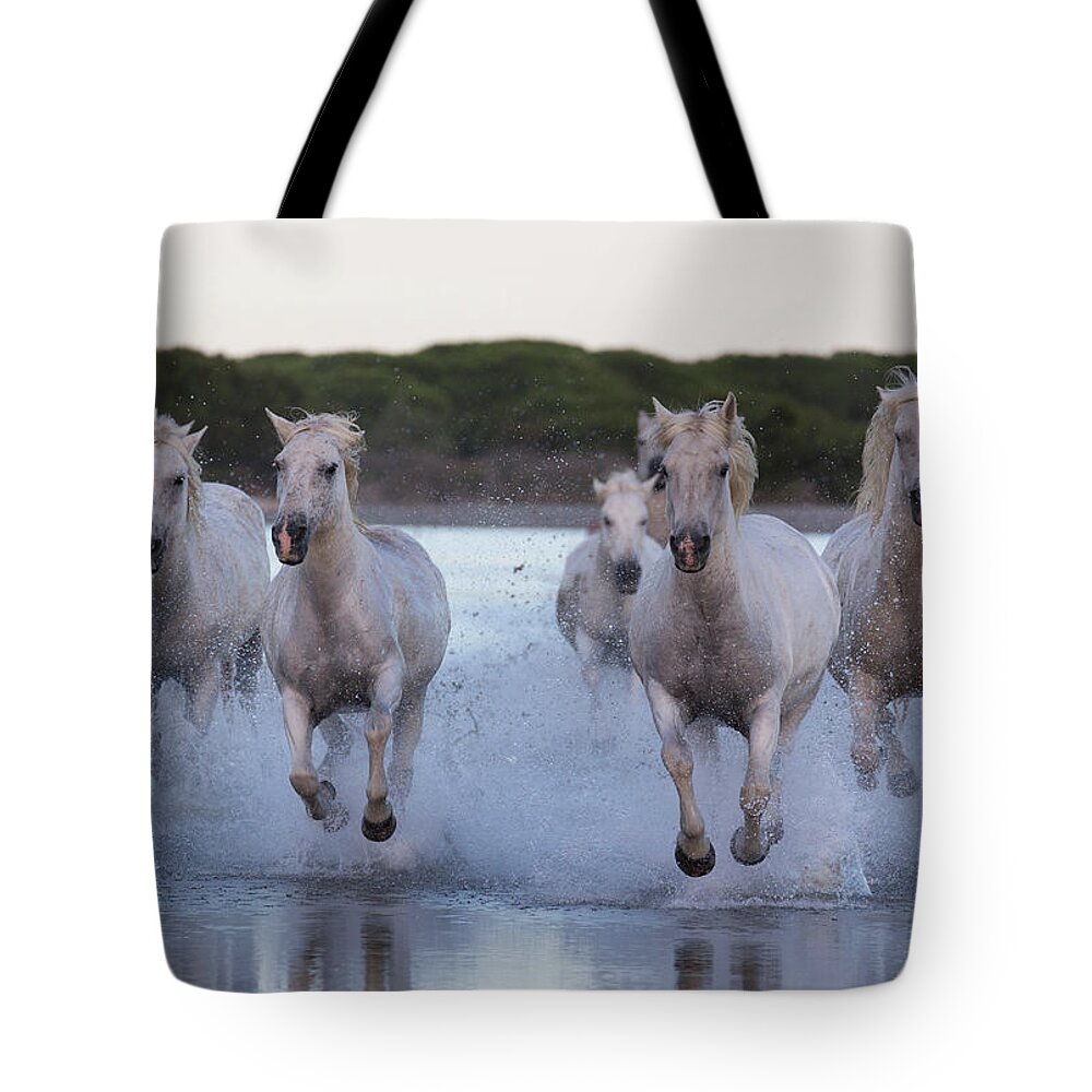 Estock Tote Bag featuring the digital art Camargue Horses #6 by Beniamino Pisati