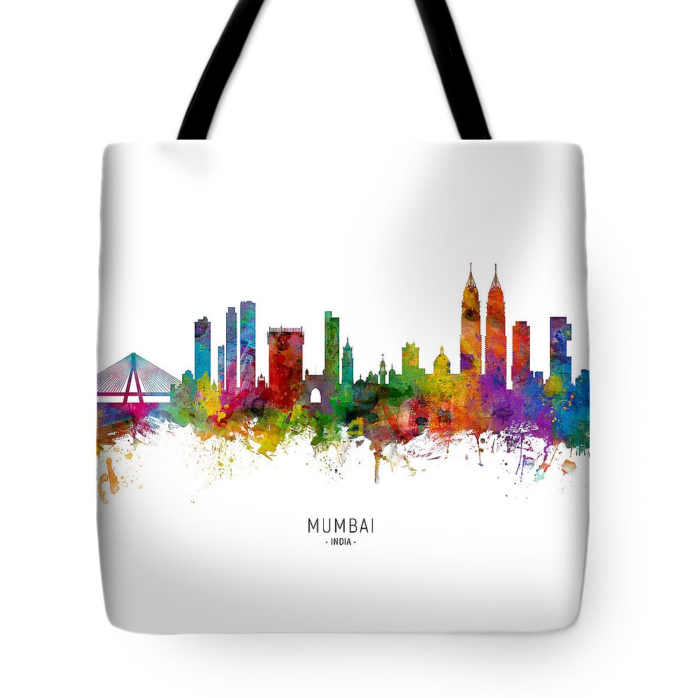 Mumbai Tote Bag featuring the digital art Mumbai Skyline India Bombay by Michael Tompsett