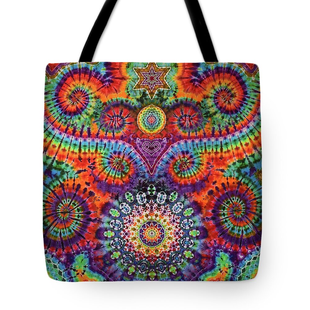 Rob Norwood Tie Dye Sacred Geometry Ice Dyes Psychedelic Art Tote Bag featuring the digital art Oteils Tap by Rob Norwood