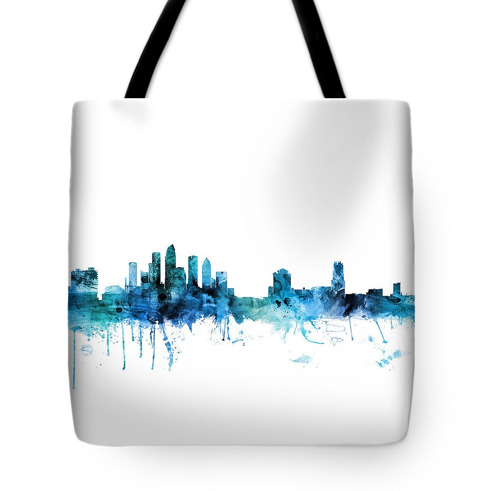 Tampa Tote Bag featuring the digital art Tampa Florida Skyline by Michael Tompsett