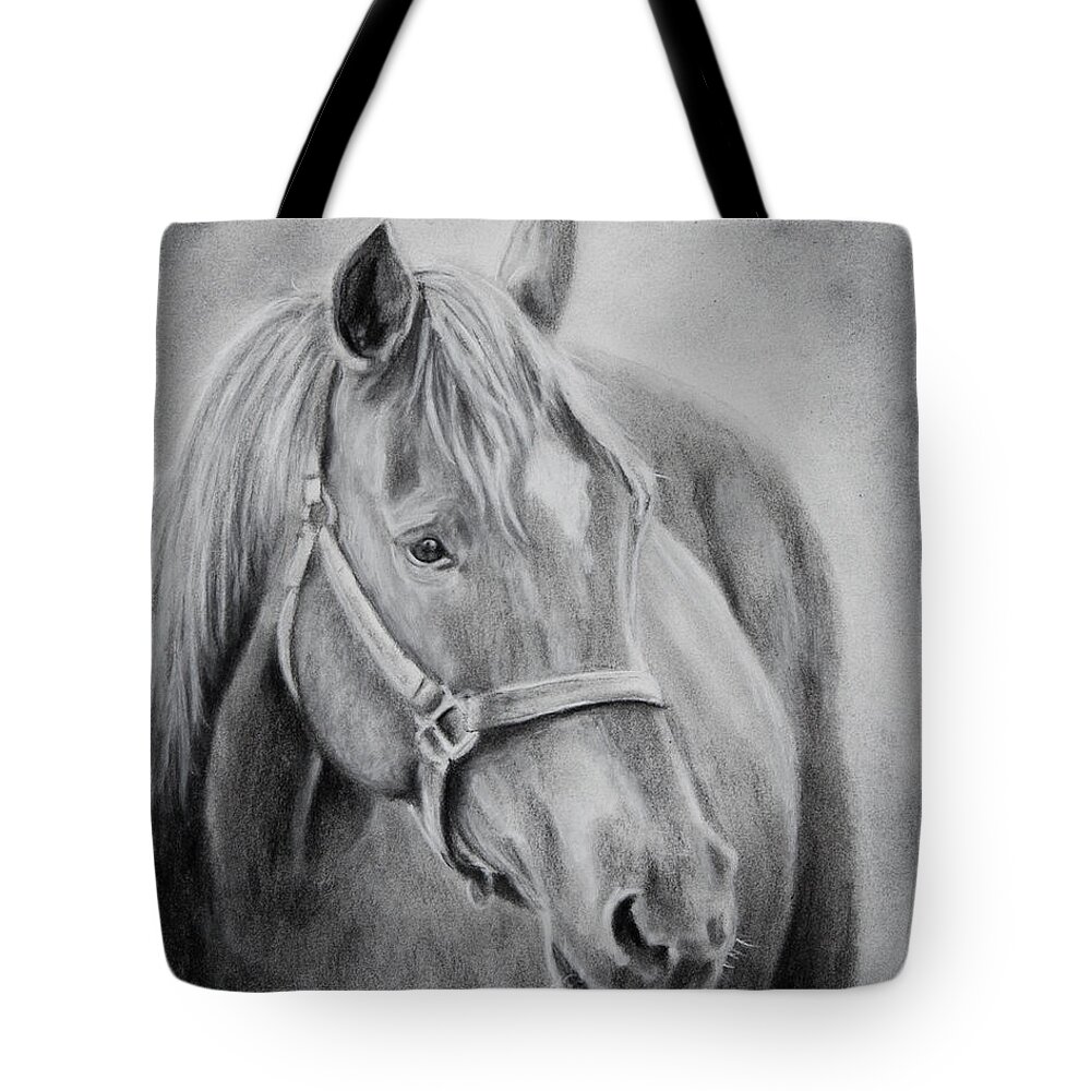 Horse Tote Bag featuring the drawing Take the Reins by Kirsty Rebecca