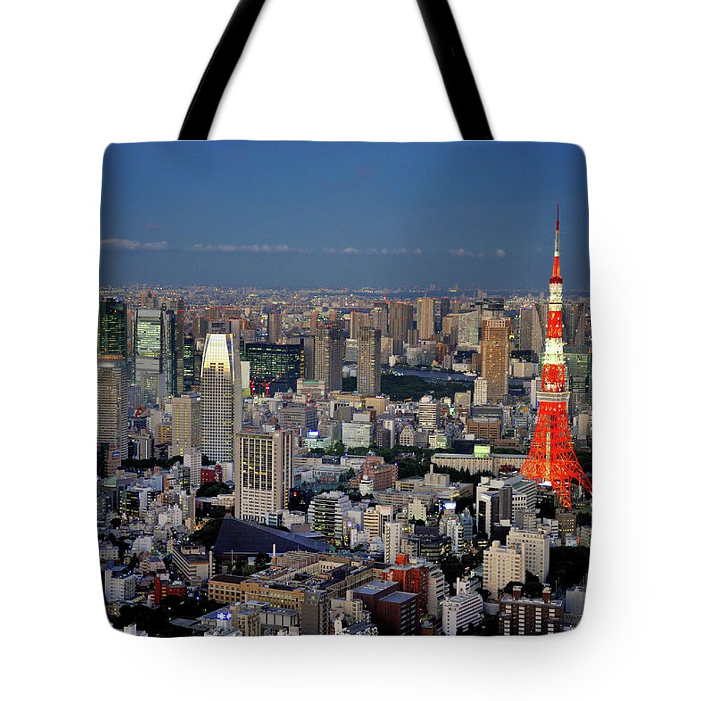 Tokyo Tower Tote Bag featuring the photograph Tokyo Downtown At Twilight #6 by Vladimir Zakharov