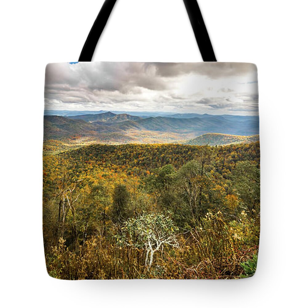 Blue Tote Bag featuring the photograph Blue Ridge And Smoky Mountains Changing Color In Fall #60 by Alex Grichenko