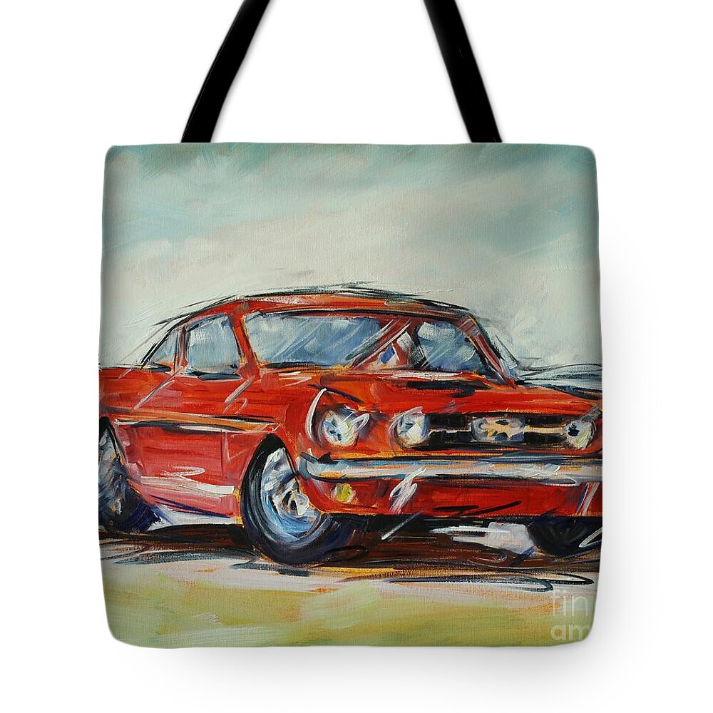 Mustang Tote Bag featuring the painting 65 Mustang by Alan Metzger