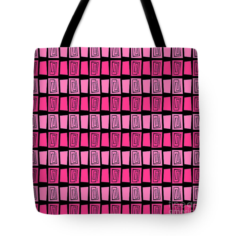 Pink Tote Bag featuring the digital art Mid Century Modern Maze by Donna Mibus