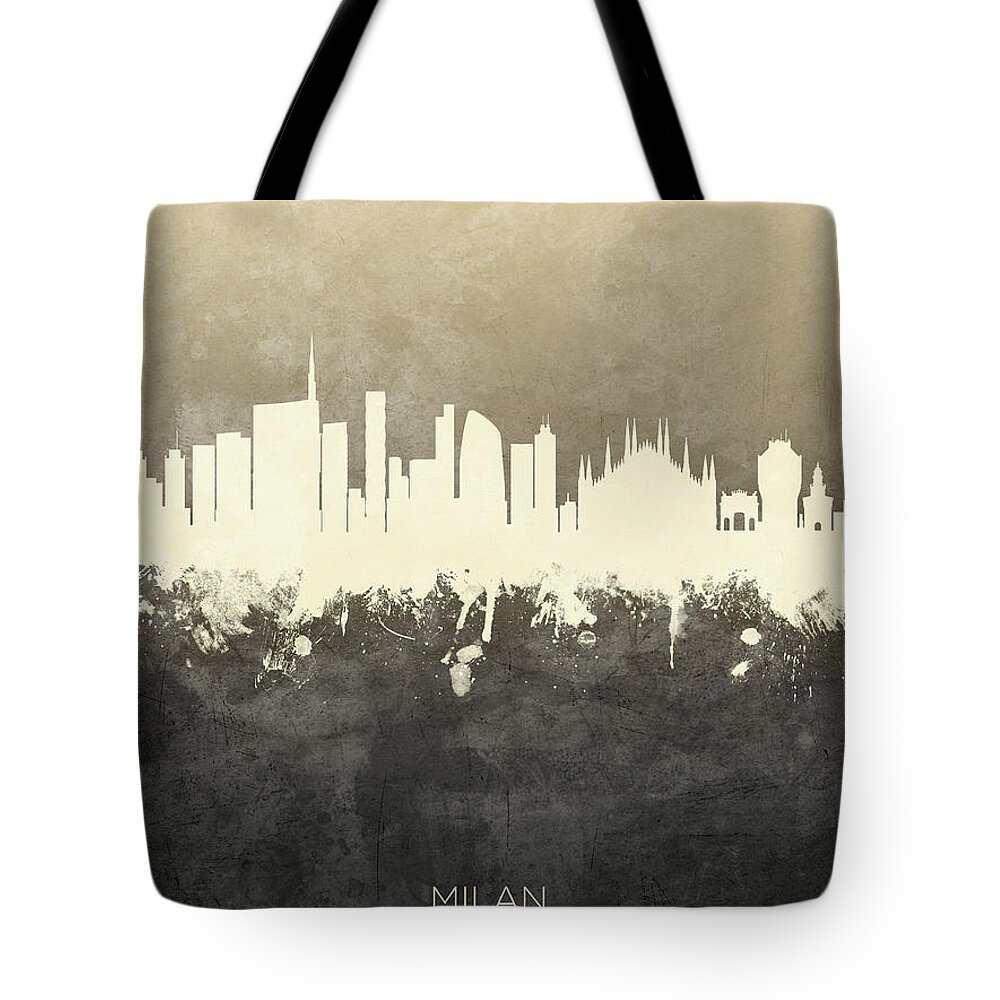 Milan Tote Bag featuring the digital art Milan Italy Skyline by Michael Tompsett